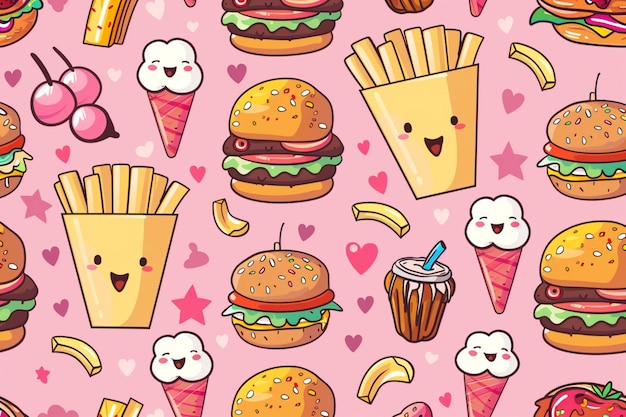 un fondo rosado con un patrón de conos de helado y conos de hielo