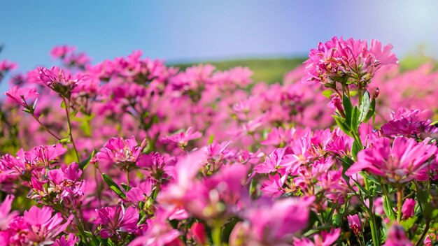 Un fondo rosado vibrante con un campo de flores rosadas en flor