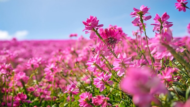 Un fondo rosado vibrante con un campo de flores rosadas en flor