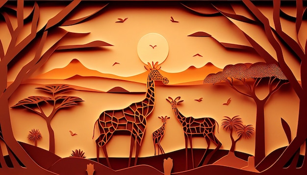 Fondo de safari en estilo de corte de papel IA generativa