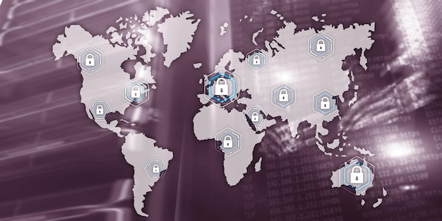 Fondo de sala de servidor de protección de datos de privacidad de comunicación de concepto de seguridad cibernética global