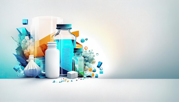 Fondo de salud de farmacología y productos farmacéuticos con espacio de copia Ilustración de IA generativa