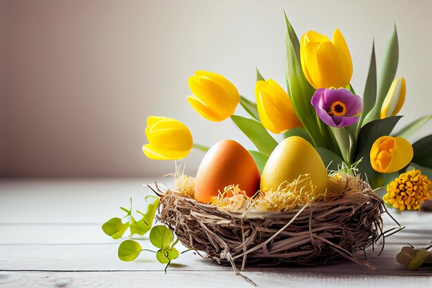 Fondo de saludo de feliz Pascua con huevos coloridos IA generativa