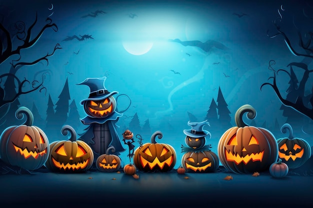 El fondo de los saludos de Halloween de color azul