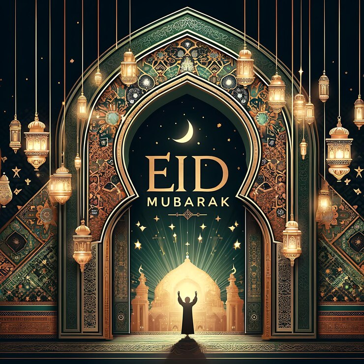 El fondo de saludos islámicos de Eid Mubarak el fondo islámico de lujo colorido de Eid Muharram