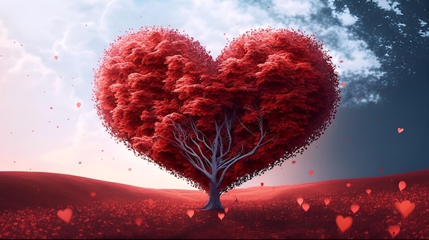Fondo de san valentín de árbol de forma de corazón rojo