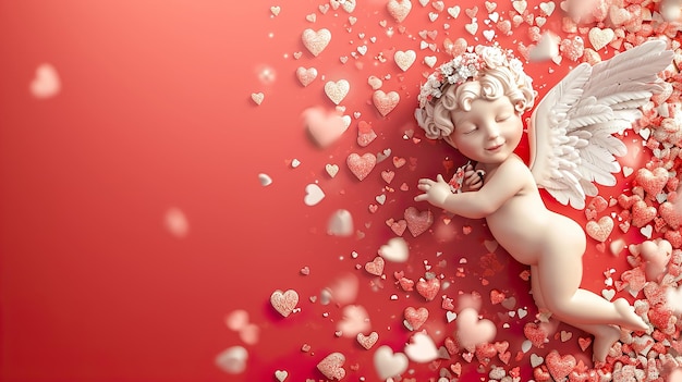 fondo de San Valentín con corazones de ángel Cupido y confeti