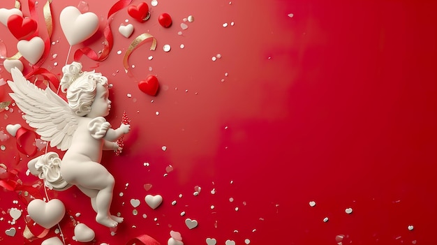 Foto fondo de san valentín con corazones de ángel cupido y confeti