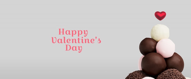 Fondo de San Valentín con dulce árbol hecho de bolas de chocolate