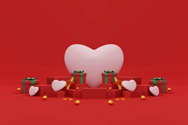 Fondo de San Valentín Estilo mínimo de fondo abstracto para la presentación de productos de marca en la maqueta del día de San Valentín y la escena de plantilla con espacio vacío Ilustración 3D