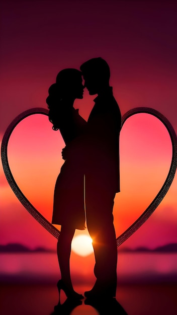 Fondo de San Valentín con silueta de pareja romántica
