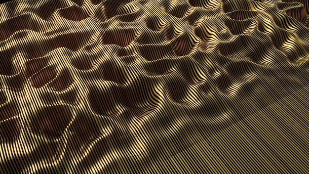 Fondo de satén dorado Líneas de onda de oro abstractas Cortinas de textura Fondo de oro de lujo Representación 3d