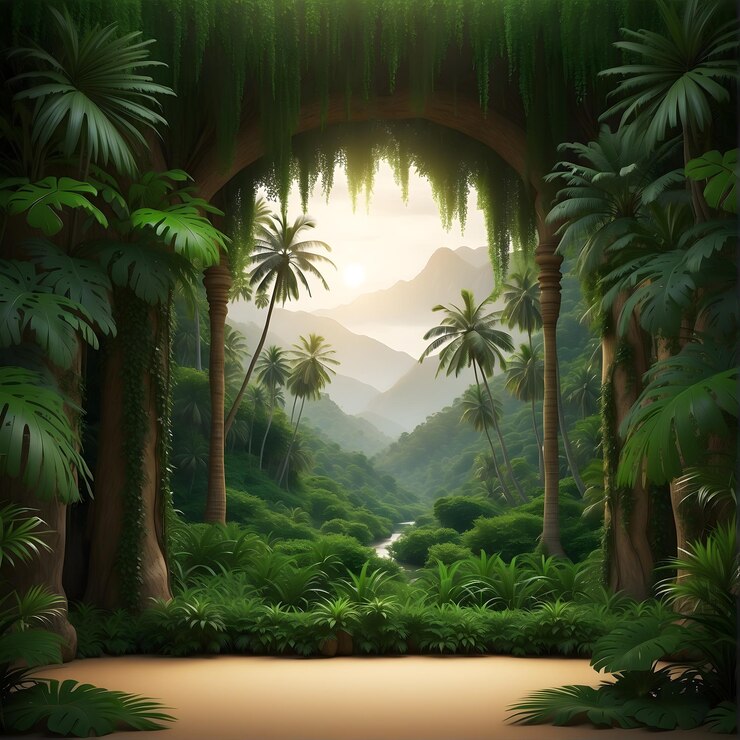 fondo de selva de dibujos animados para la exhibición de productos