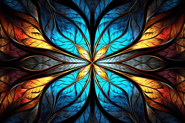 Fondo de simetría de ornamento de vidrieras de patrón fractal abstracto colorido