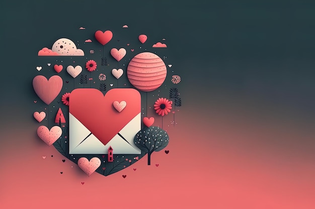 Fondo simple y minimalista del día de San Valentín con lindos corazones y símbolos de amor