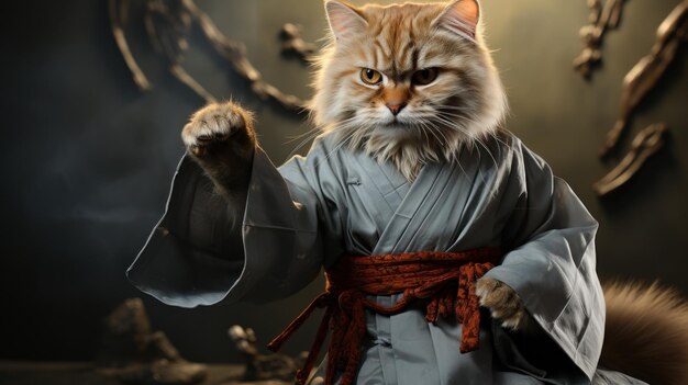 Foto el fondo sólido del gato kung fu