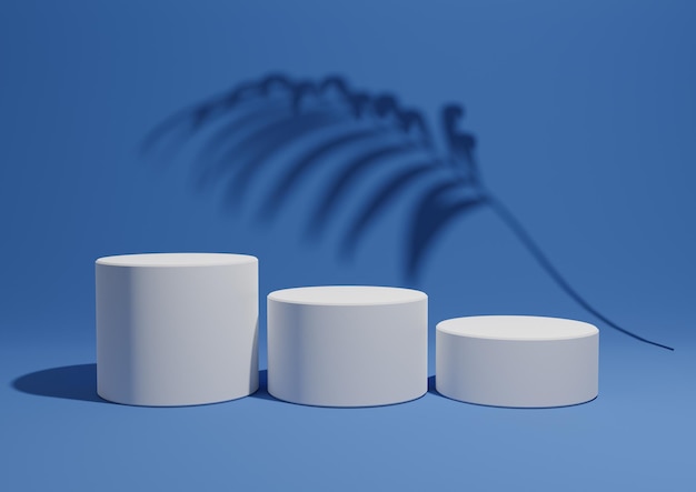 Fondo de sombra de hoja de soporte de podio de composición de visualización de producto mínimo 3D azul para productos naturales