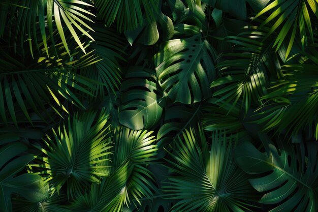 Foto fondo de sombra de monstera tropical y hojas de palma vista desde arriba