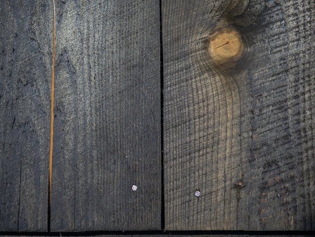 Fondo de tablas quemadas Textura de madera quemada Pared de madera negra Tableros después del fuego Clavos