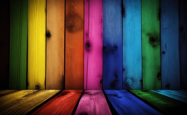 Fondo de tablones de madera de arco iris