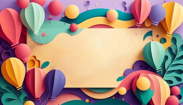 Fondo de tarjeta de felicitación de cumpleaños colorido en estilo de corte de papel IA generativa
