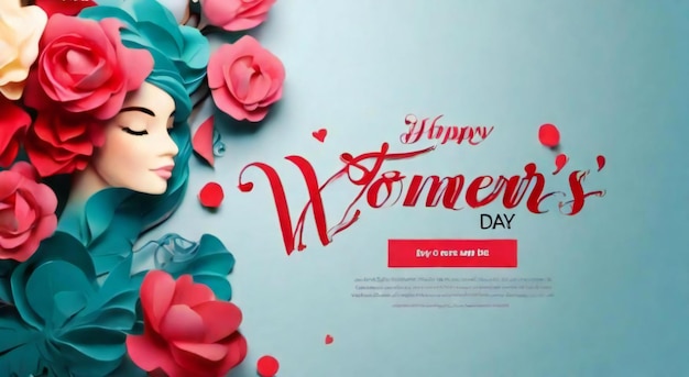 Fondo de la tarjeta de felicitación floral del Día Internacional de la Mujer con un hermoso rostro femenino