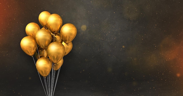 Fondo de tarjeta de felicitación con globos de oro sobre fondo negro