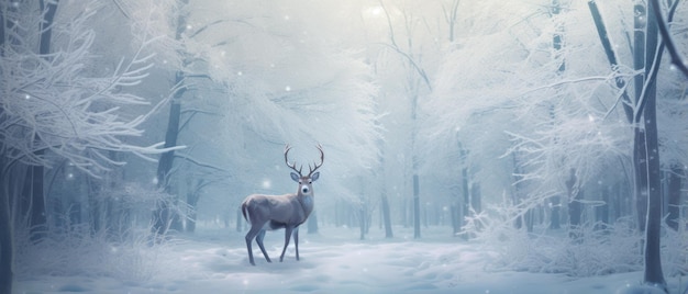 Fondo de tarjeta de Navidad Árboles nevados paisaje ciervos