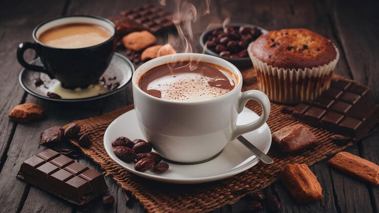 Fondo de la taza de chocolate caliente