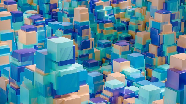 Fondo de techno de alta tecnología, geometría, cubo, abstracción. Ilustración 3d, renderizado 3d.