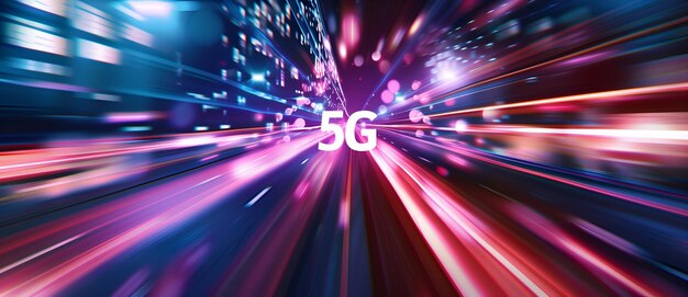 El fondo de la tecnología 5G con la velocidad de la luz y el texto 5G en el centro