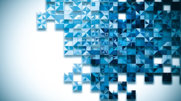 Fondo de tecnología abstracta 3D con formas geométricas en tonos azules.
