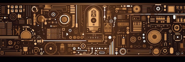 El fondo de tecnología abstracta de bronce utilizando dispositivos tecnológicos e íconos de interfaz de línea delgada patrón de ilustración vectorial ar 31 ID de trabajo c4c2542b486d4cccb8c67e67bdbec5c5