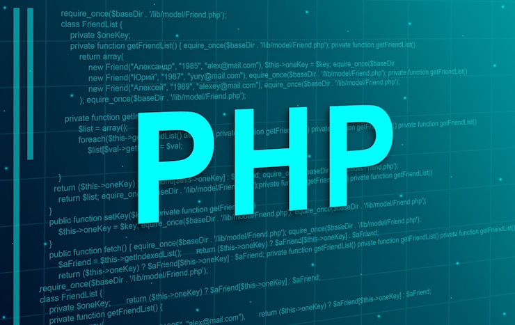 Foto fondo de tecnología abstracta de código de programación php