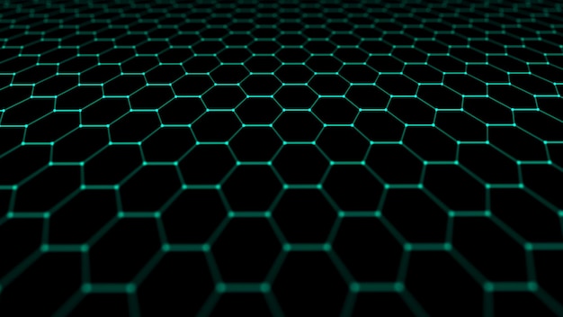 Fondo de tecnología abstracta Inteligencia artificial Fondo de perspectiva hexagonal futurista Visualización de grandes datos Renderización 3D