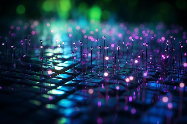 Fondo de tecnología abstracta con microcircuitos y bokeh 3D Rendering