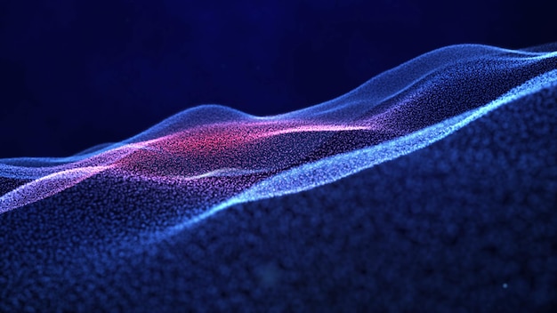 Foto fondo de tecnología abstracta. ondas y luz de partículas digitales azules y violetas.