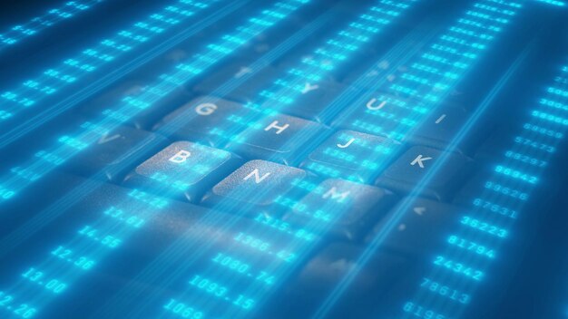 Fondo de tecnología abstracta con teclas de teclado azul brillante