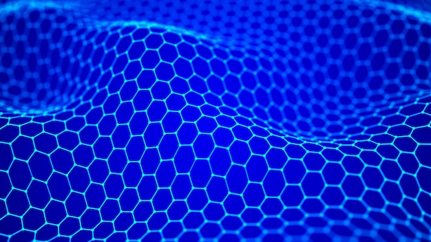 Fondo de tecnología abstracta Visualización de grandes datos Fondo de hexágono futurista Inteligencia artificial Representación 3D