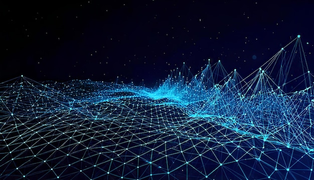 Fondo de tecnología de datos con puntos y líneas de conexión en fondo oscuro