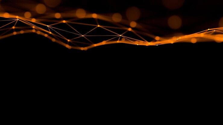 Fondo de tecnología digital abstracto naranja con líneas de conexión a la red