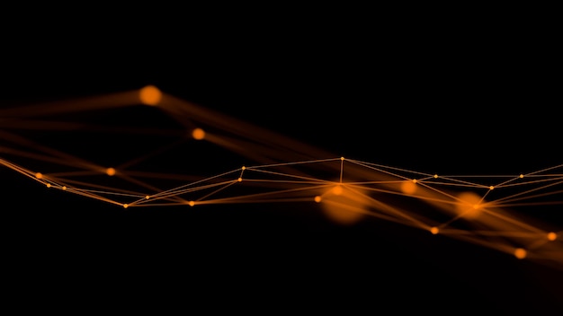 Fondo de tecnología digital abstracto naranja con líneas de conexión a la red