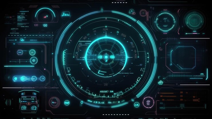 Fondo de tecnología con formas redondas en tonos azules Generativo ai