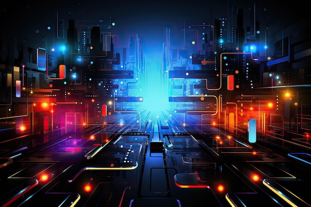 Fondo de tecnología futurista abstracto con líneas para la red de servidores de centros de datos grandes