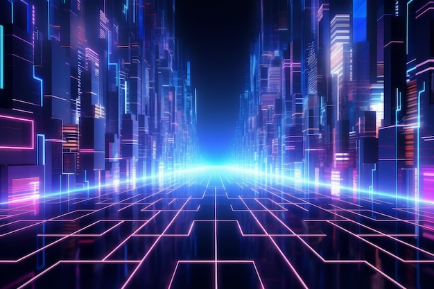 Fondo de tecnología futurista con luces de neón Fondo de conexión de datos de tecnología