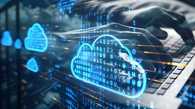 Fondo de tecnología de nube de mecanógrafos portátiles