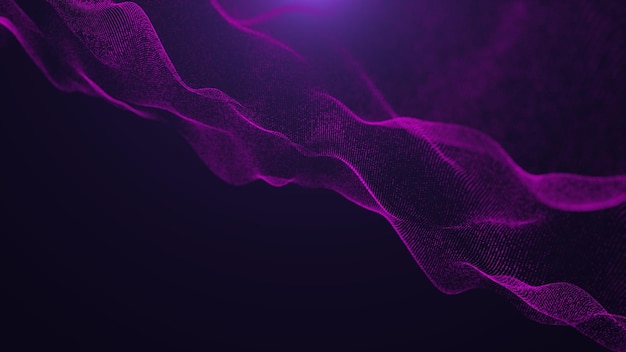 Fondo de tecnología de partículas de onda que fluye futurista, fondo de partículas que fluye, representación 3d