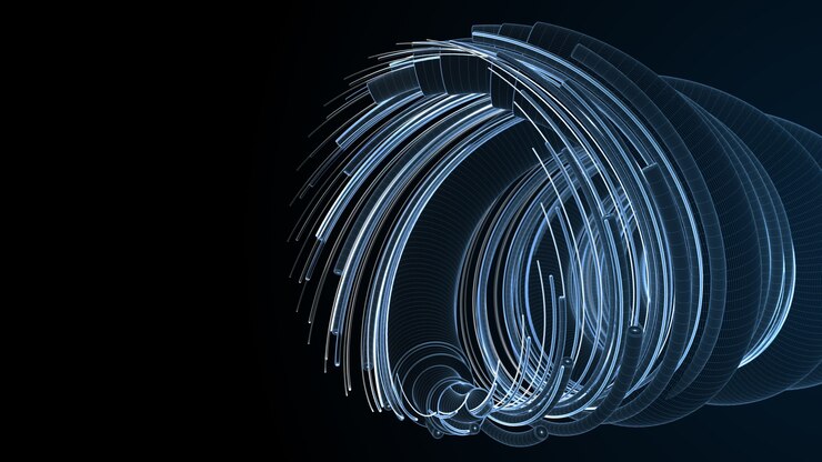 Foto fondo de tecnología de renderizado azul 3d. concepto de cable de internet de fibra óptica con estructura compleja. render de estructura alámbrica.