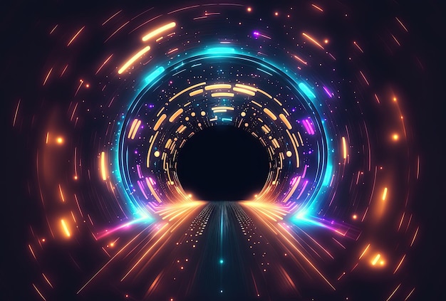 Fondo de tecnología de túnel futurista con brillo de neón