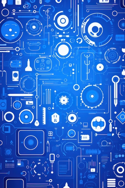 Fondo tecnológico abstracto azul utilizando dispositivos tecnológicos e íconos patrón de ilustración vectorial de interfaz de línea delgada ar 23 ID de trabajo fe91f068ff814d39b3783070365d9f30